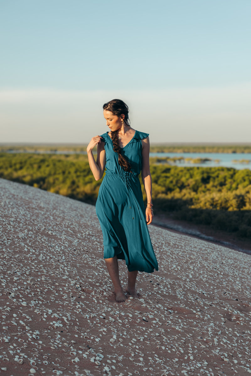Iris Frill Midi Dress - Baltic