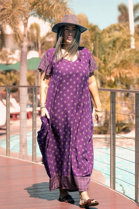 Maxi Wingdress Sleeved - eggplant