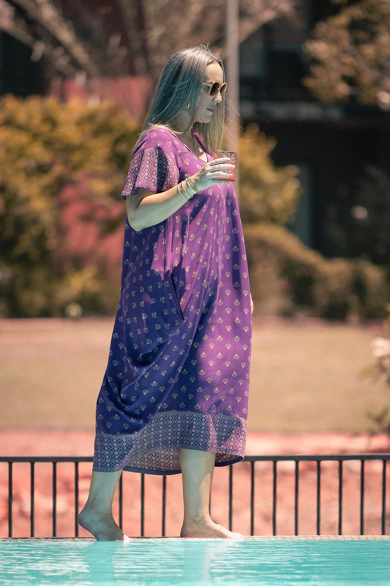 Midi Wingdress Sleeved - eggplant