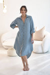 Linen Shirt Dress - Blue