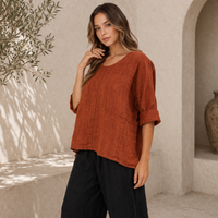 Italian Linen Top - Rust
