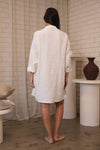 Linen Shift Dress - Off White w' Natural Stripe