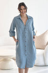 Linen Shirt Dress - Blue