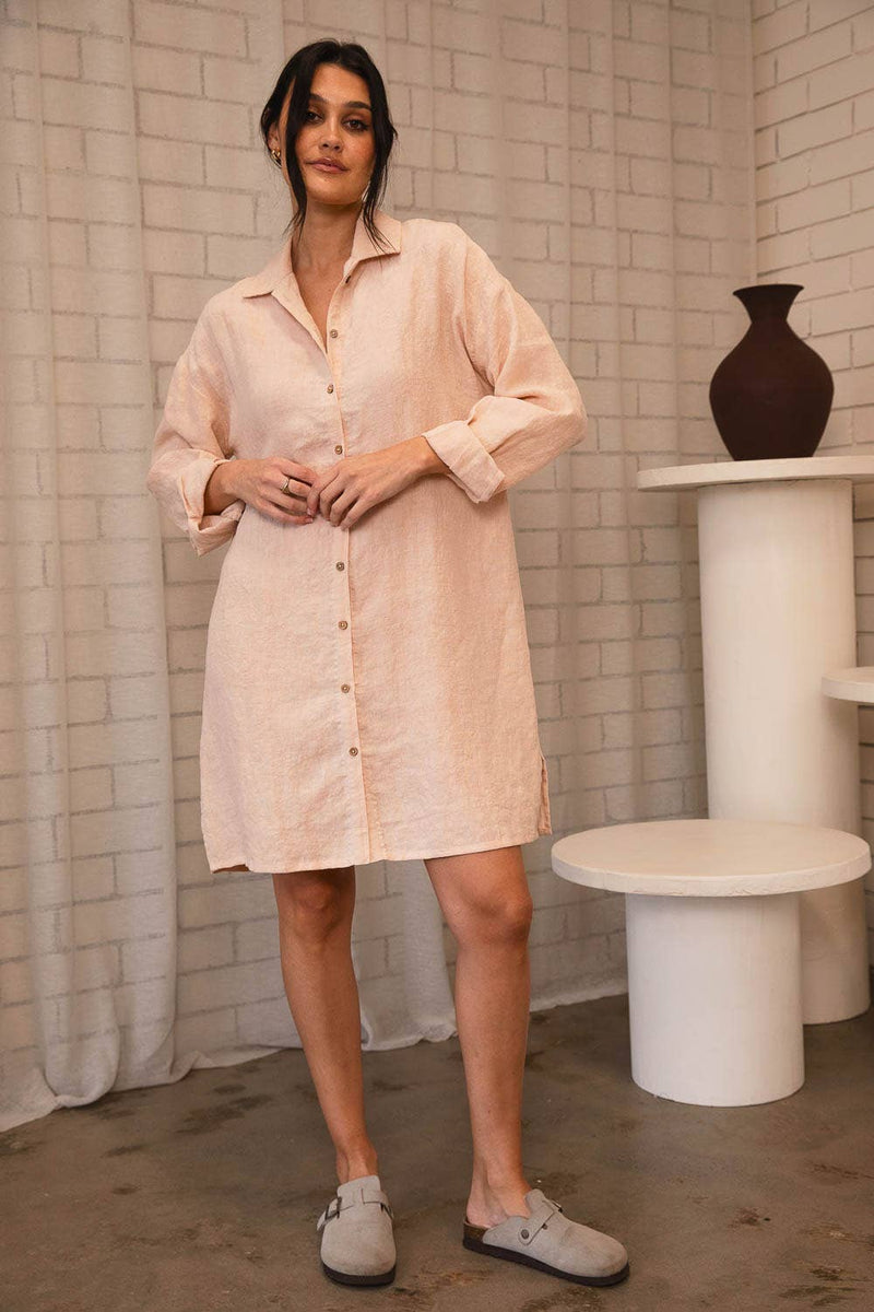 Linen Shift Dress - Blush