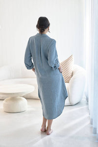 Linen Shirt Dress - Blue