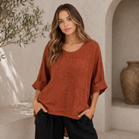 Italian Linen Top - Rust