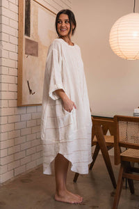 Malle Linen Dress - Off White w' Natural