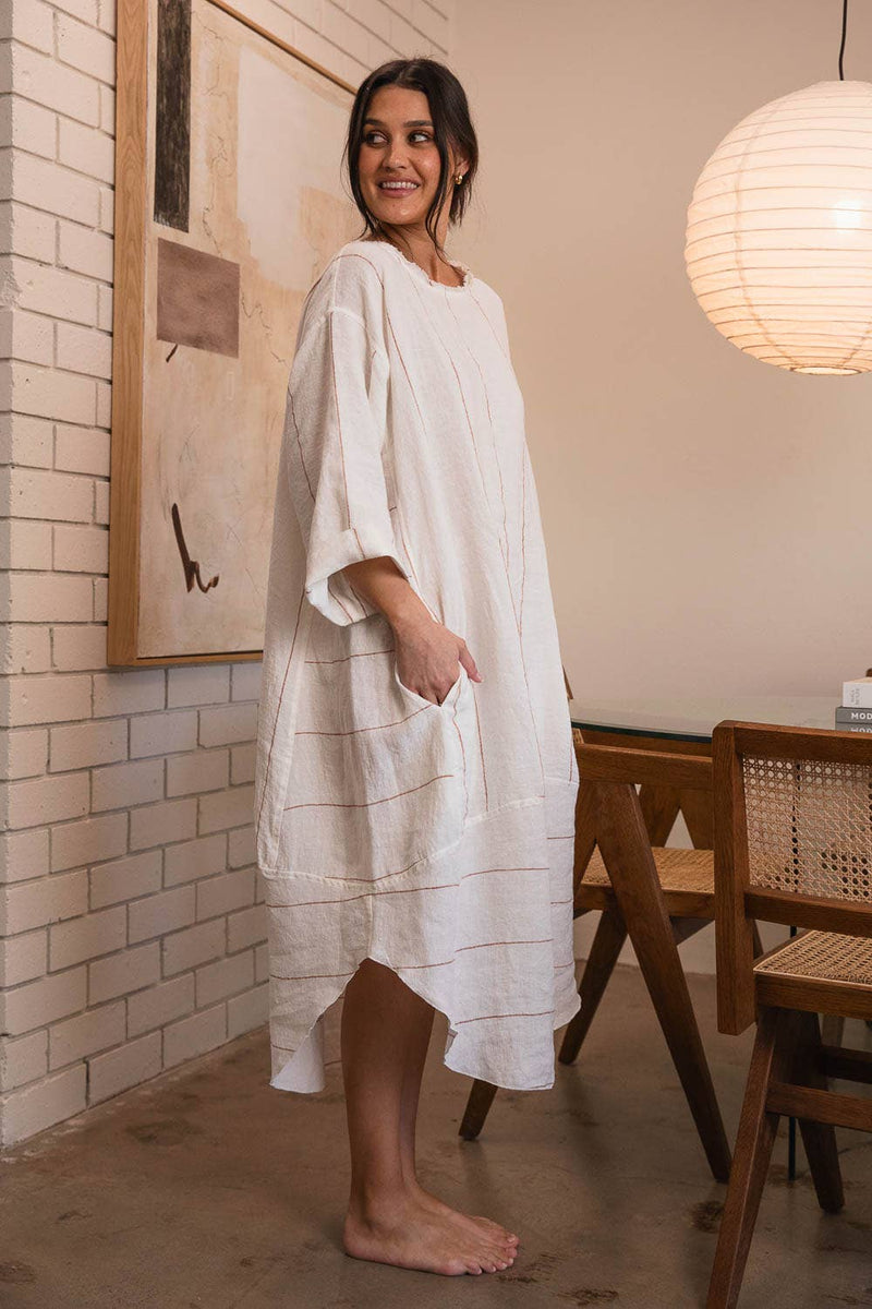 Malle Linen Dress - Off White w' Natural