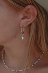 Turquoise and Pearl Hoops- sterling silver