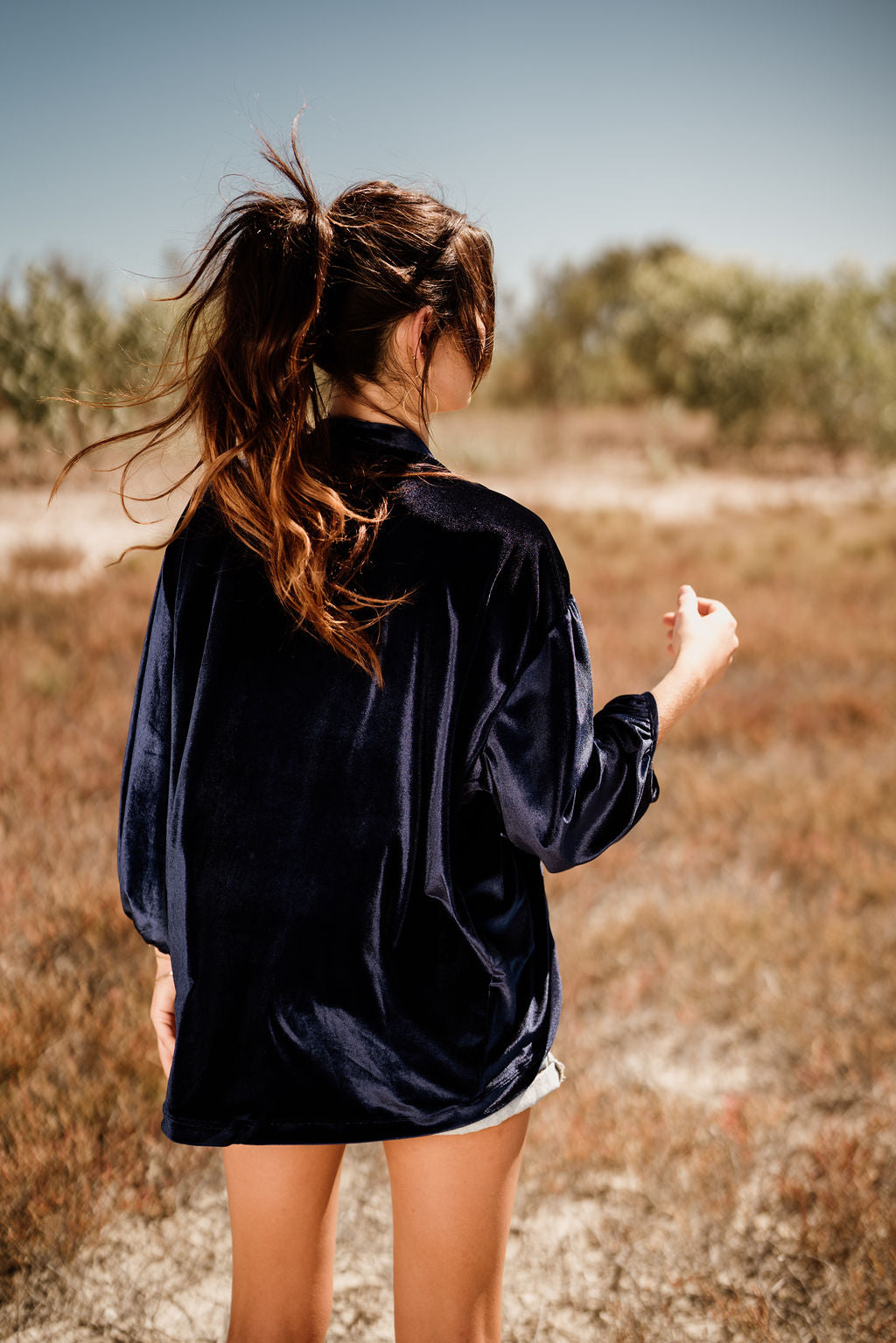 Navy velvet shrug sale