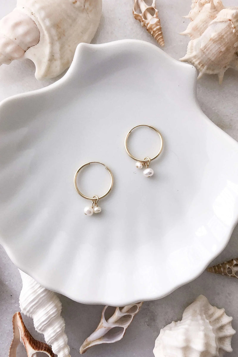 Two Pearl Hoop Earrings - goldfill