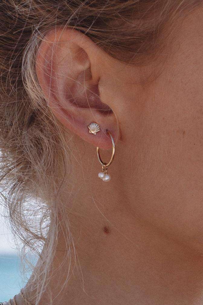 Two Pearl Hoop Earrings - goldfill
