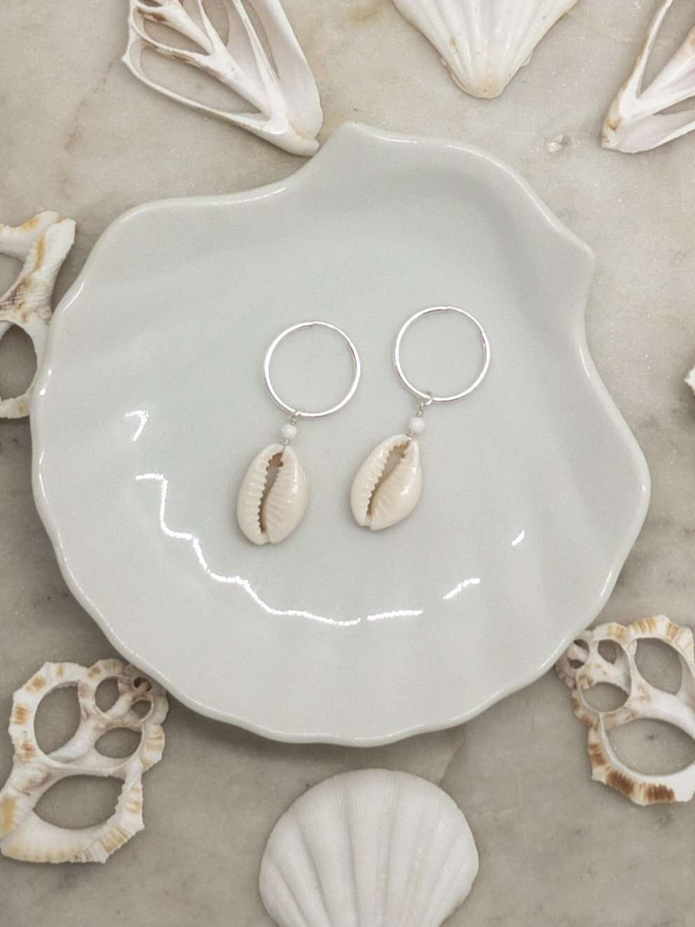 Cowrie Shell Hoops - Sterling Silver