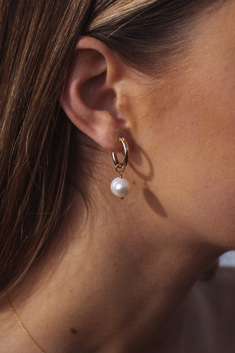 Rounded Pearl Hoops - gold fill