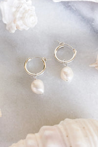Pearl Click Hoop Earrings - sterling silver