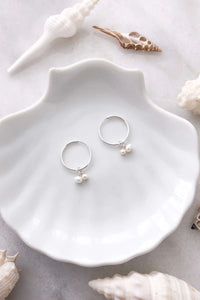 Two Pearl Hoop Earrings - sterling silver