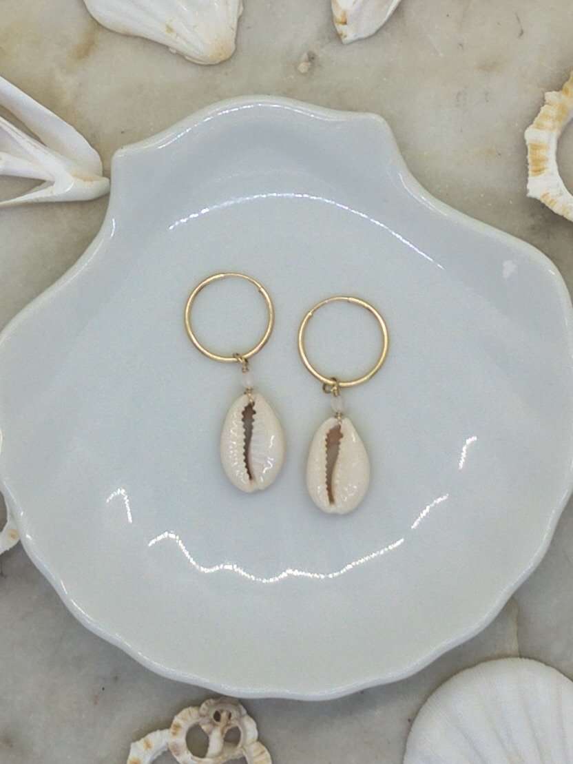 Cowrie Shell Hoops - Gold Fill